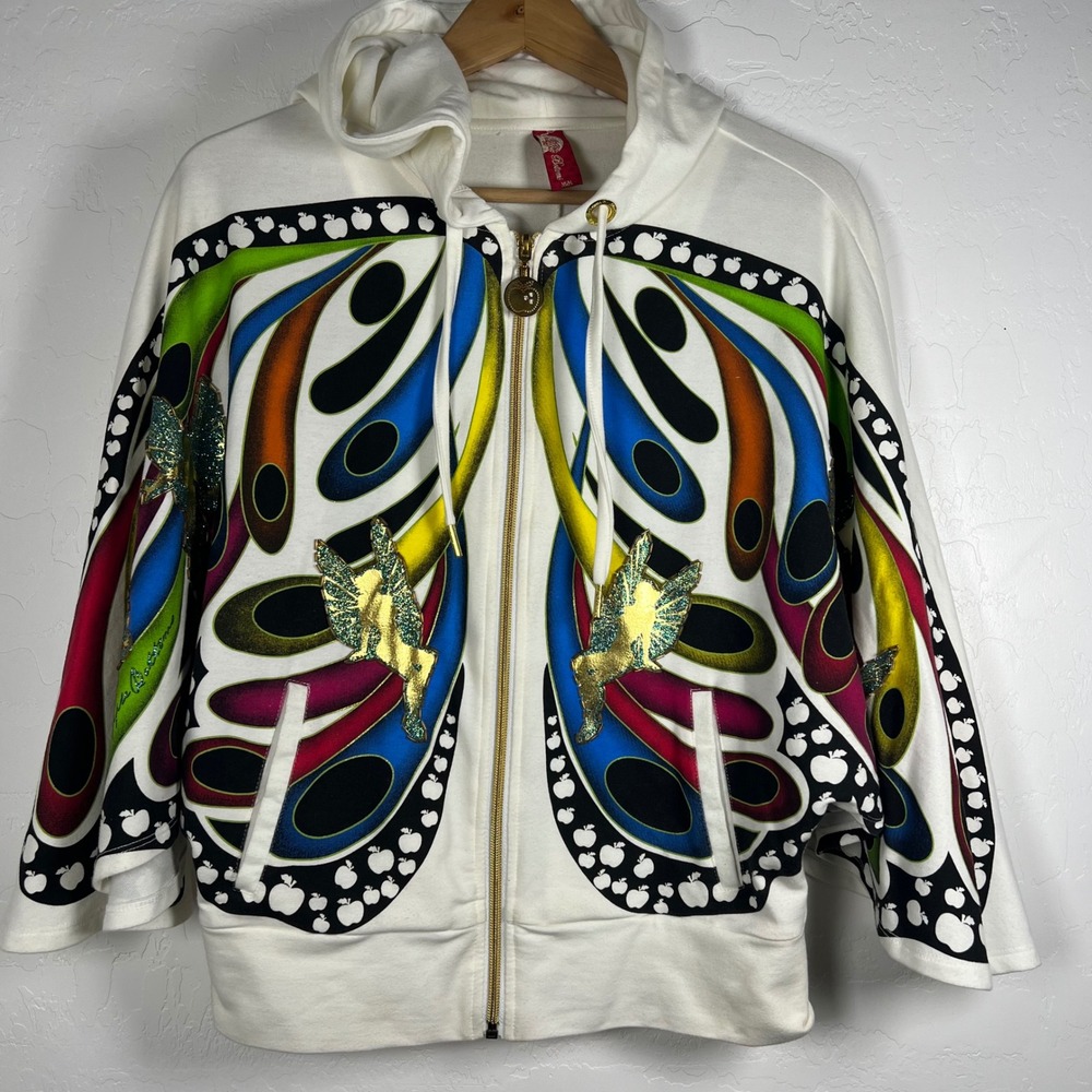 Apple Bottoms White Butterfly Fairy Zip Up Hoodie Sweatshirt rare size M